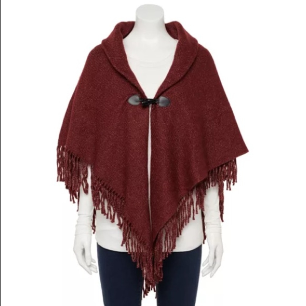 NWT! Solid Brushed Toggle Topper with Fringe